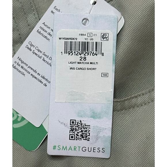 New GUESS Iris Cargo Cuffed Shorts Utility Light Green Baggy Beach Pool Cruise - Picture 10 of 11